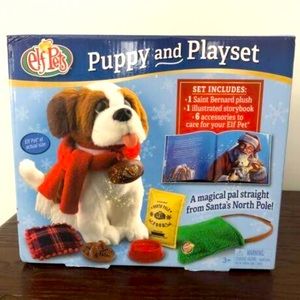 ELF PETS PUPPY AND PLAYSET SAINT BERNARD PLUSH, STORYBOOK, 6 ACCESSORIES NEW